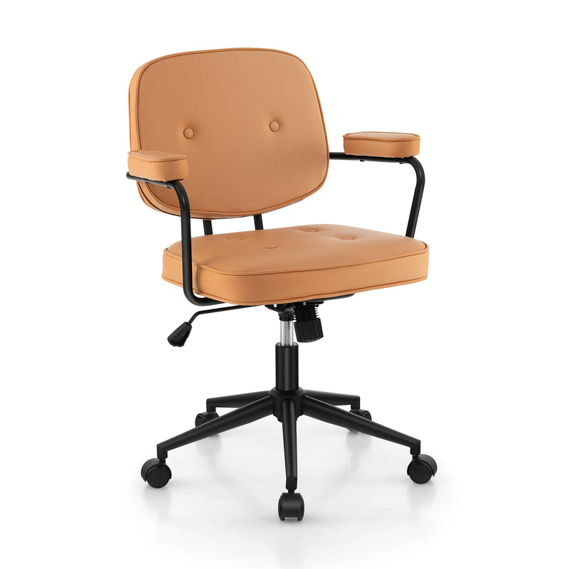 PU Leather Task Chair - Upholstered Swivel Chair with Rocking Backrest, Orange Hue - Ideal for Home Office and Extended Use