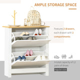 4-Tier Shoe Storage Cabinet - White Organizer with 2 Drawers & 4 Shelves, Durable with Protective Legs - Sleek Design for Hallway or Bedroom Organization