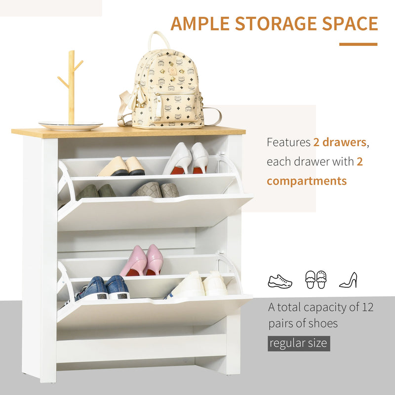 4-Tier Shoe Storage Cabinet - White Organizer with 2 Drawers & 4 Shelves, Durable with Protective Legs - Sleek Design for Hallway or Bedroom Organization