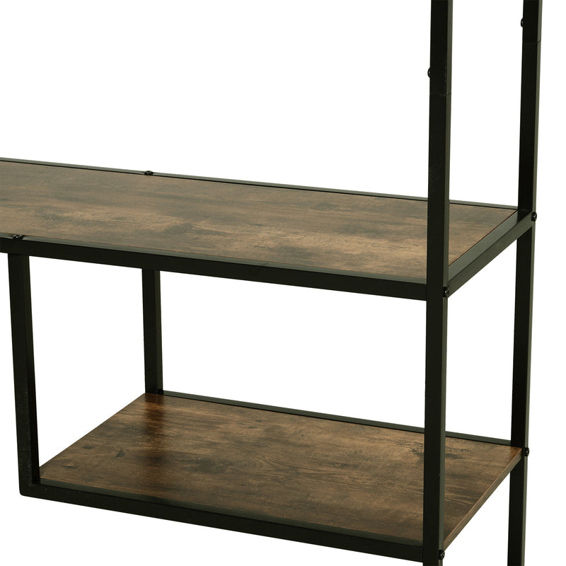 Industrial 6-Tier Staggered Wood Shelving Unit - Modern Bookcase and Display Rack for Living Room - Home Organization and Storage Solution