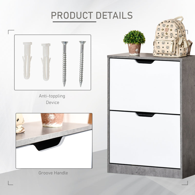 Modern 2-Tier Tipping Shoe Cabinet with Drawer - Wood Rack, Adjustable Shelf, Large-Capacity Storage - Space-Saving Organizer for Up to 8 Pairs of Shoes in Hallway or Entryway