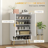 Modern 2-Door Shoe Cabinet with Open Shelf - Adjustable Storage Cupboard Fits 15 Pairs, White - Ideal for Entryway and Hallway Organization