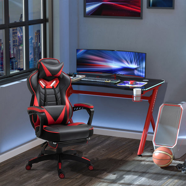Ergonomic Racing Gaming Chair with Adjustable Height and Recliner - Wheeled Desk Chair with Lumbar Support and Retractable Footrest for Home Office - Comfortable Seating Solution for Gamers and Professionals