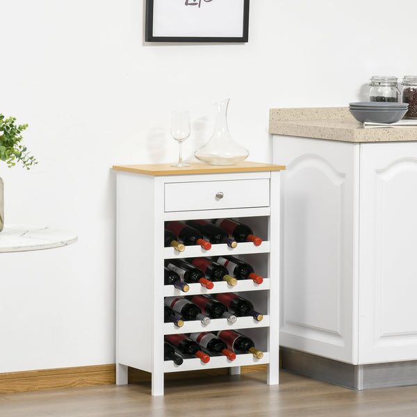 16-Bottle Capacity Modern Wine Cabinet - Kitchen Sideboard with Storage Drawer and Rack - Ideal for Dining Room and Home Bar Organization in White