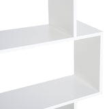 Elegant White S-Shaped Wooden Bookcase - 6-Shelf Storage and Display Unit with Room Divider Function - Versatile Organizational Solution for Home or Office