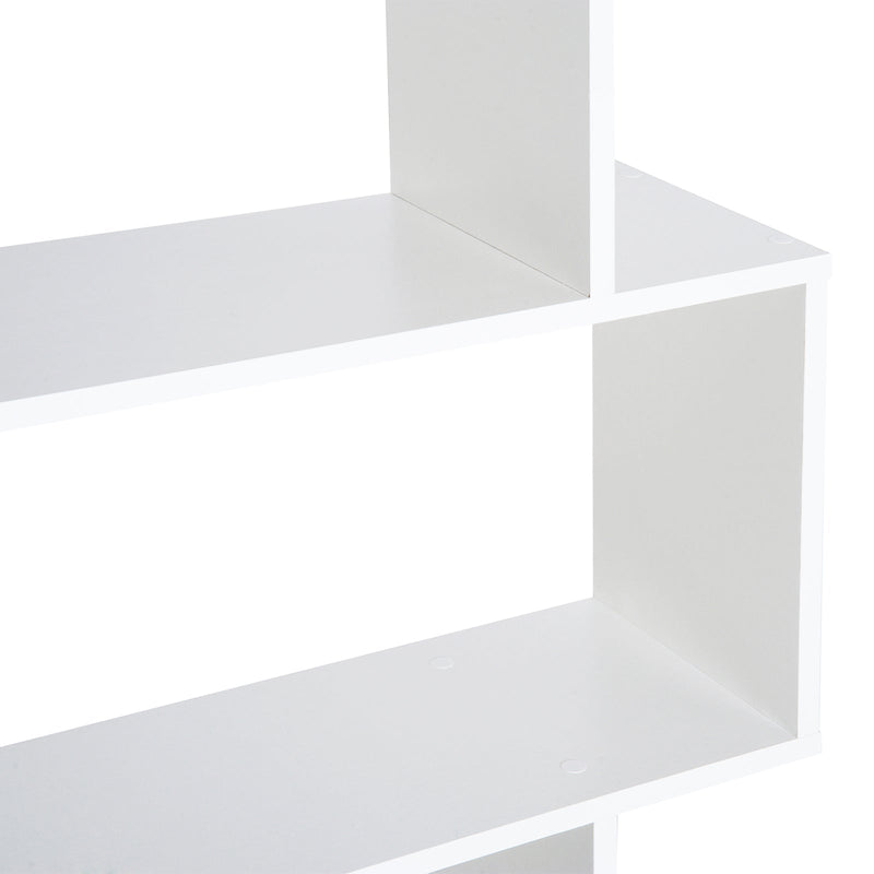 Elegant White S-Shaped Wooden Bookcase - 6-Shelf Storage and Display Unit with Room Divider Function - Versatile Organizational Solution for Home or Office