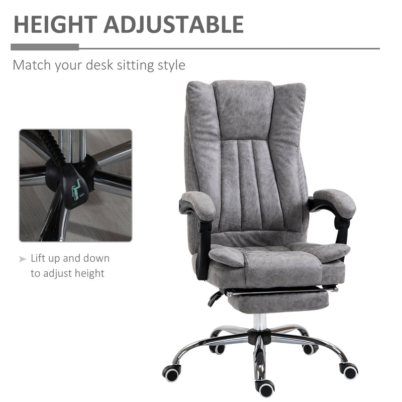 Ergonomic Microfiber Home Office Chair - Reclining Desk Chair with Armrests, Swivel Base & Footrest in Grey - Comfort Seating for Work from Home Professionals