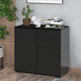 High Gloss Black Sideboard with Push-Open Mechanism - Modern 2-Drawer Side Cabinet for Storage - Elegant Furniture for Living Room and Bedroom