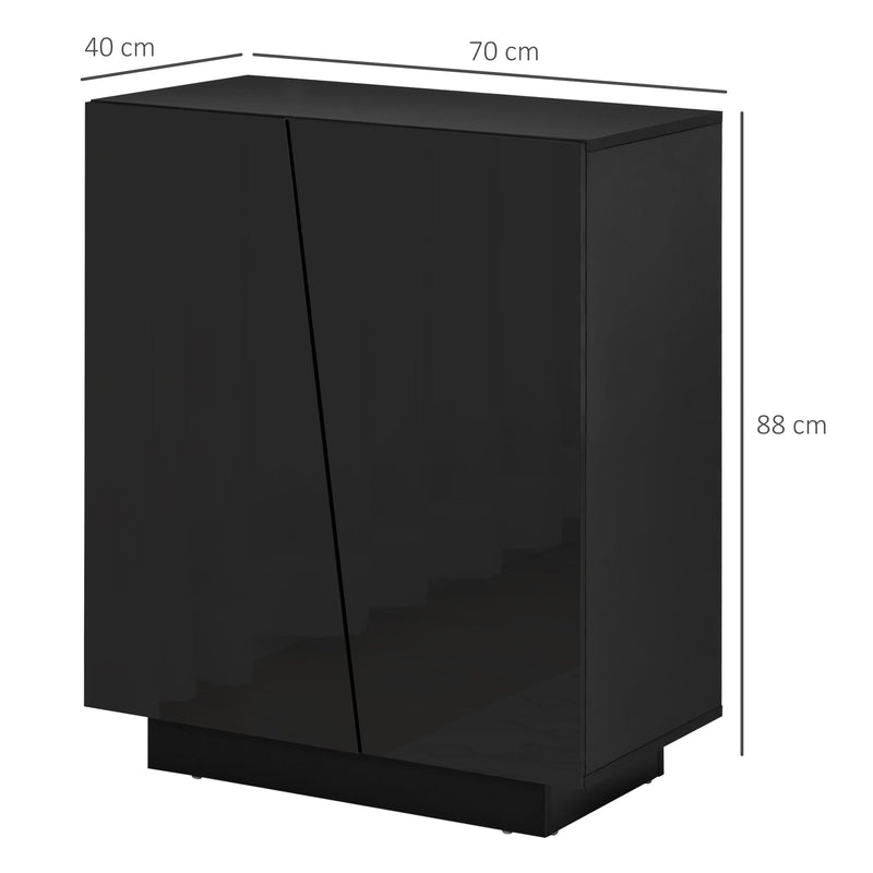 Wooden Storage Sideboard - Freestanding High Gloss Cupboard with Adjustable Shelves, Black - Bedroom Organization and Space Management