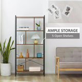 Industrial Storage Shelf - 5-Tier Metal Frame Bookcase & Display Rack in Rustic Brown - Ideal for Living Room, Study & Closet Organization