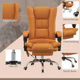 Light Brown Vibration Massage Office Chair with Heat - PU Leather Computer Seat, Extendable Footrest, Padded Armrest, Reclining Back - Ultimate Comfort for Professionals Working from Home