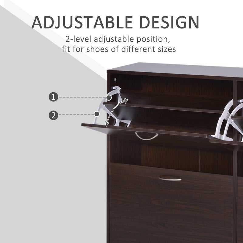 Wooden Shoe Storage Cabinet - Multi-Tier Flip Down Shelves and Drawer, Dark Brown - Space-Saving Organizer for Entryways and Closets