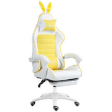 Racing Style Gaming Chair with Removable Rabbit Ears - PU Leather Adjustable Recliner, Footrest, Lumbar & Headrest Support, in Vibrant Yellow - Comfort for Gamers and Home Office Use