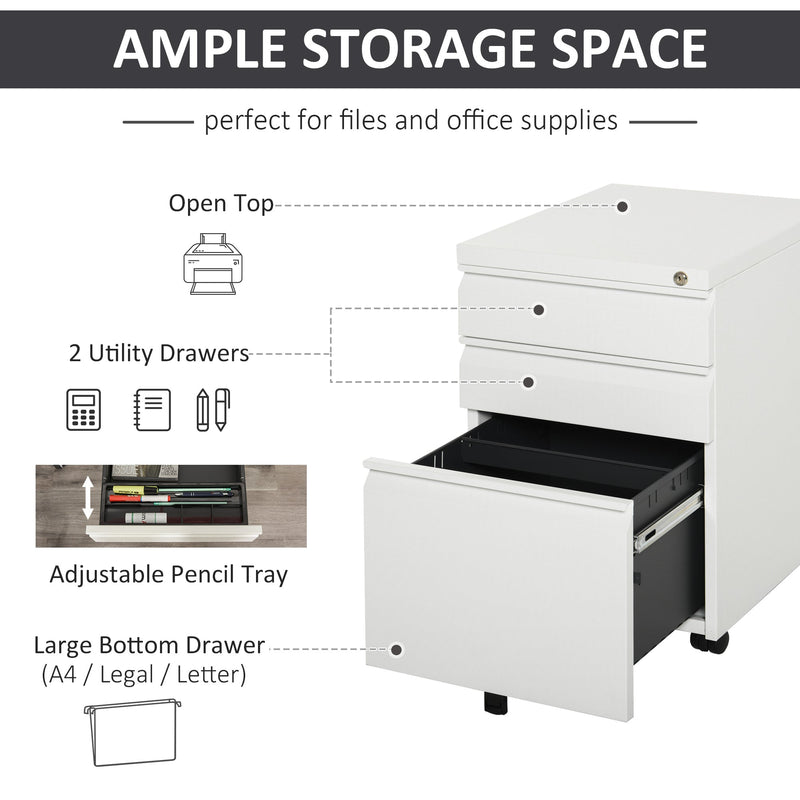 Mobile 3-Drawer Vertical File Cabinet - Lockable Rolling Storage Unit, Under Desk Design - Ideal for Home Office Organization