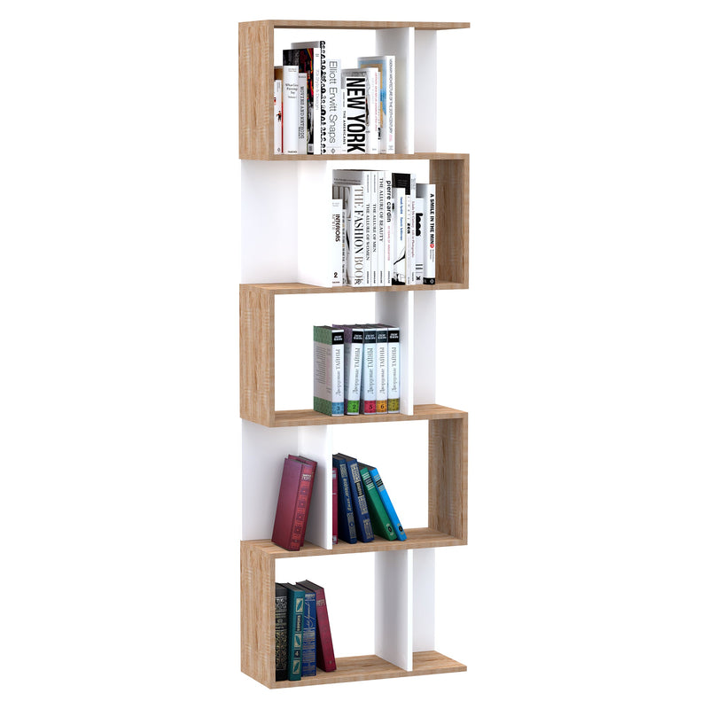 5-Tier S-Shaped Bookcase - Modern Storage Display Shelving Unit, Room Divider - Ideal for Home and Office Organization