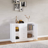 Storage Cabinet Sideboard with 2 Doors & 4 Drawers - Free Standing Cupboard & Chest Organizer for Home - Ideal for Kitchen and Living Room Organization, White