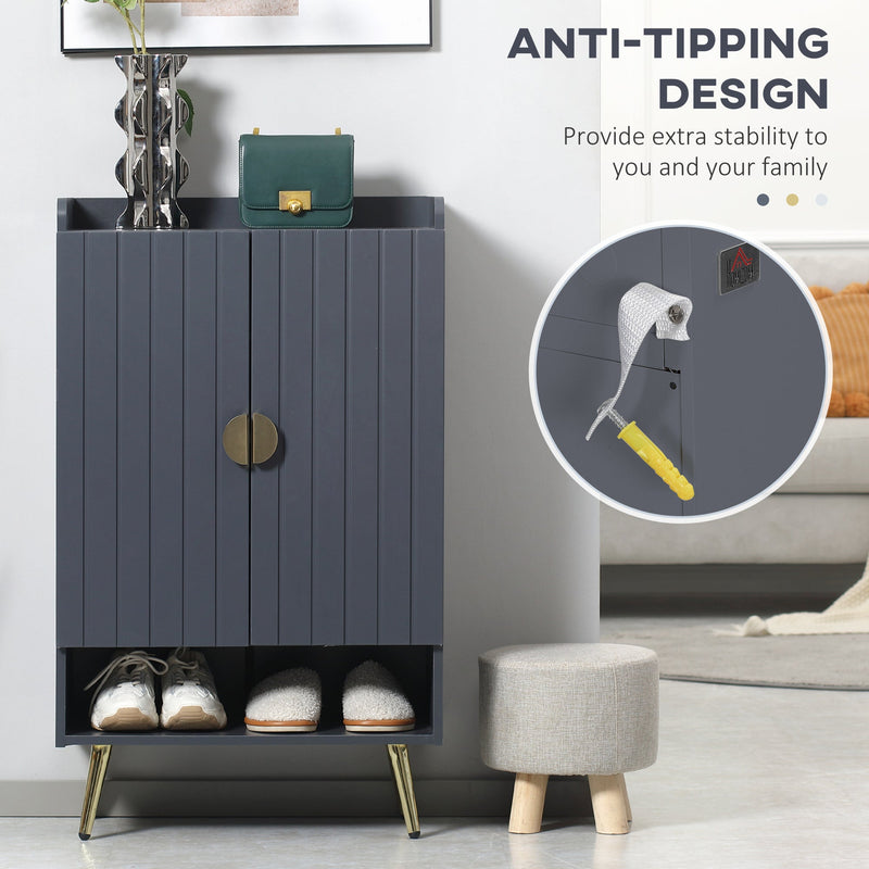 Modern 2-Door Shoe Organizer with Open Shelf - Adjustable Hallway Cupboard Fits 15 Pairs, Entryway Shoe Storage - Ideal for Home Clutter Reduction and Space Saving
