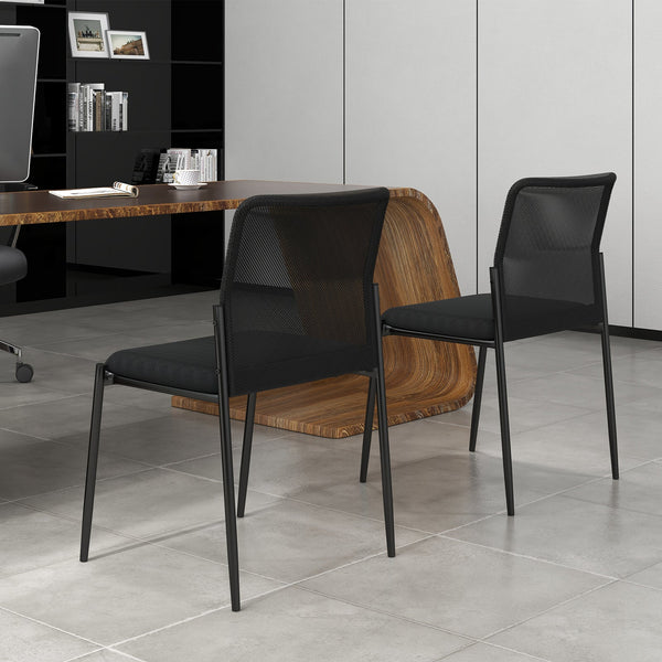 Chair Bundle of 2 for Waiting Rooms - Ergonomic Design with Mesh Backrest and Padded Seat in Black - Ideal Comfort Solution for Visitors and Clients