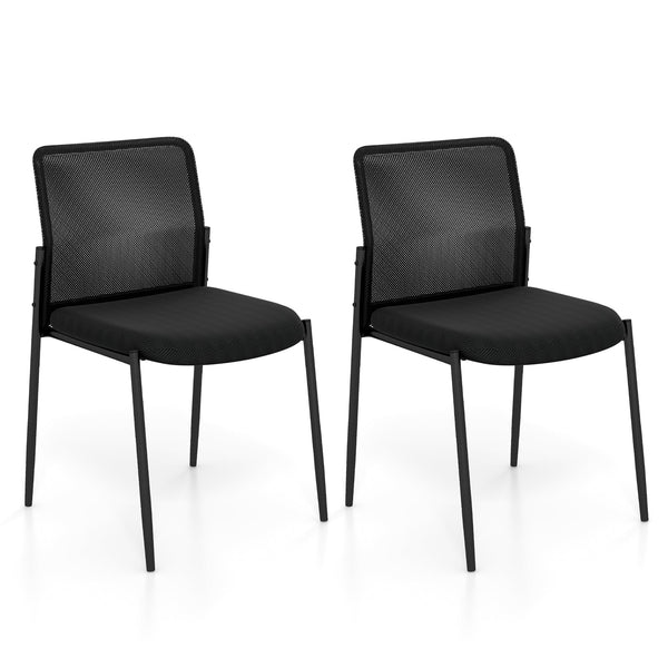 Chair Bundle of 2 for Waiting Rooms - Ergonomic Design with Mesh Backrest and Padded Seat in Black - Ideal Comfort Solution for Visitors and Clients