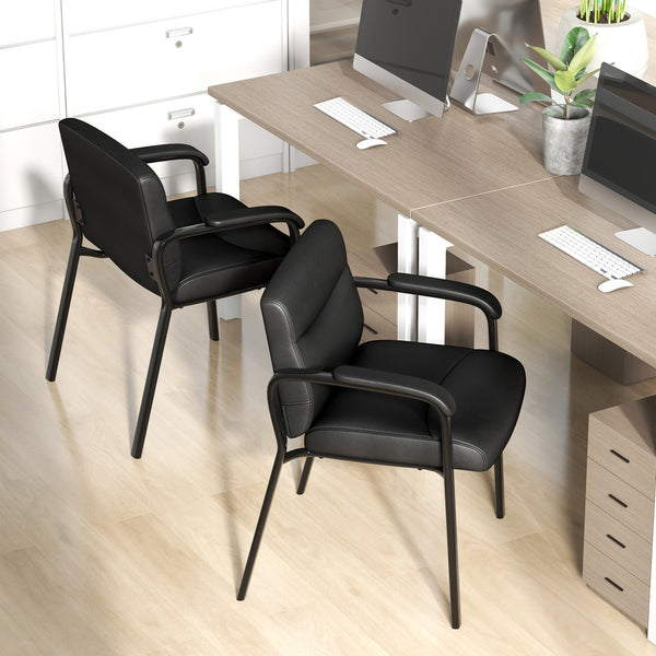 Waiting Room Chair Set of 2 - Upholstered, No Wheels, with Padded Armrests in Black - Ideal for Office Reception Areas and Medical Clinics