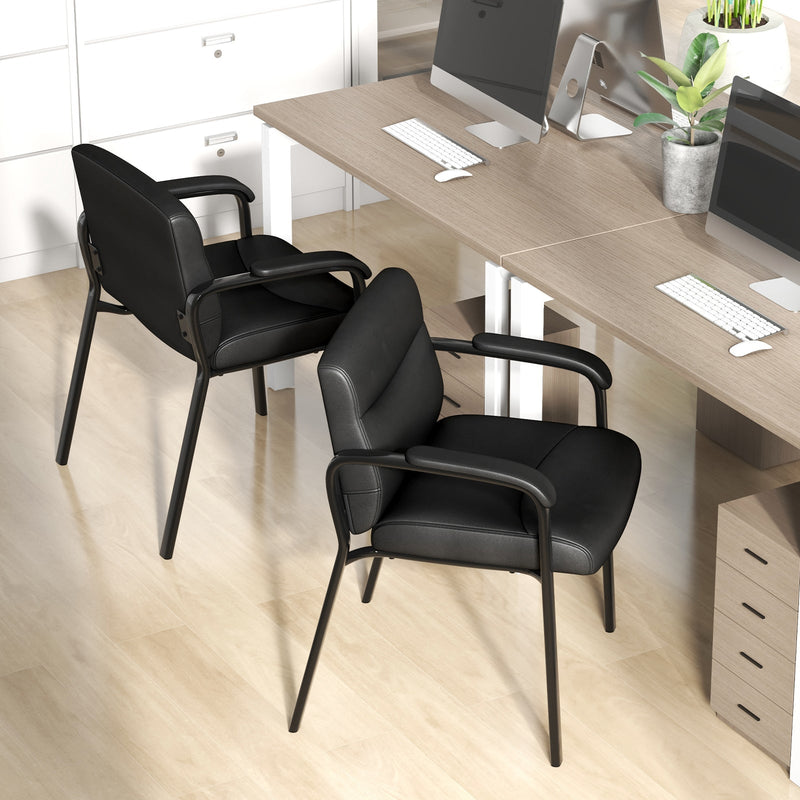 Waiting Room Chair Set of 2 - Upholstered, No Wheels, with Padded Armrests in Black - Ideal for Office Reception Areas and Medical Clinics