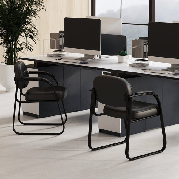 2-Pack Waiting Room Chairs - Black Sled Base with Comfortable Padded Armrests - Ideal for Office Reception, Clinics, and Lounges