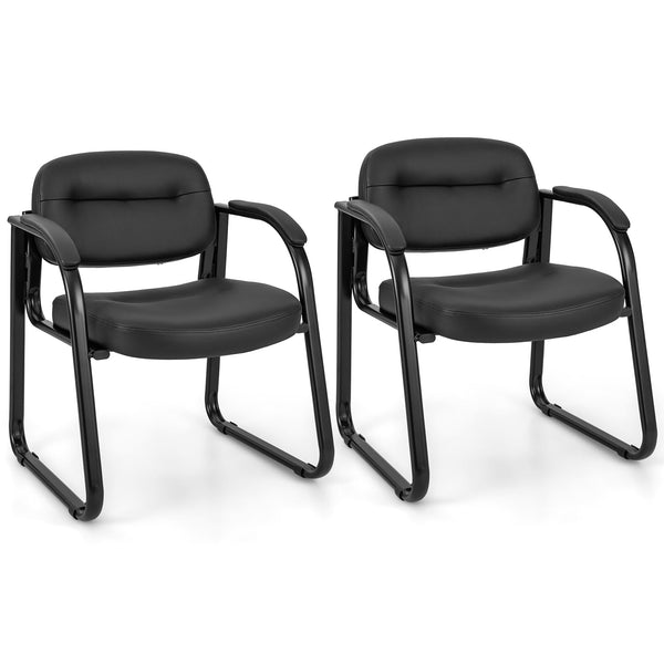 2-Pack Waiting Room Chairs - Black Sled Base with Comfortable Padded Armrests - Ideal for Office Reception, Clinics, and Lounges