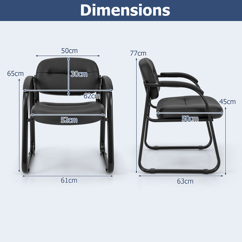 2-Pack Waiting Room Chairs - Black Sled Base with Comfortable Padded Armrests - Ideal for Office Reception, Clinics, and Lounges
