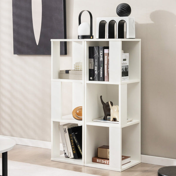 3-Tier Wooden Storage Bookcase - Space-Saving, Multipurpose, White, 2-Piece Set - Ideal for Organizing Books and Home Décor