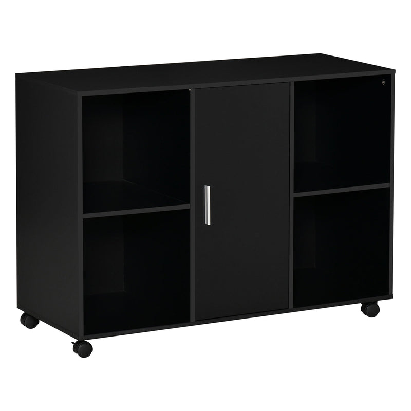 Mobile Office File Cabinet with Wheels - Lateral Stationery Storage and Printer Stand - Space Saving Solution with Open Compartment and Cupboard for Home Office