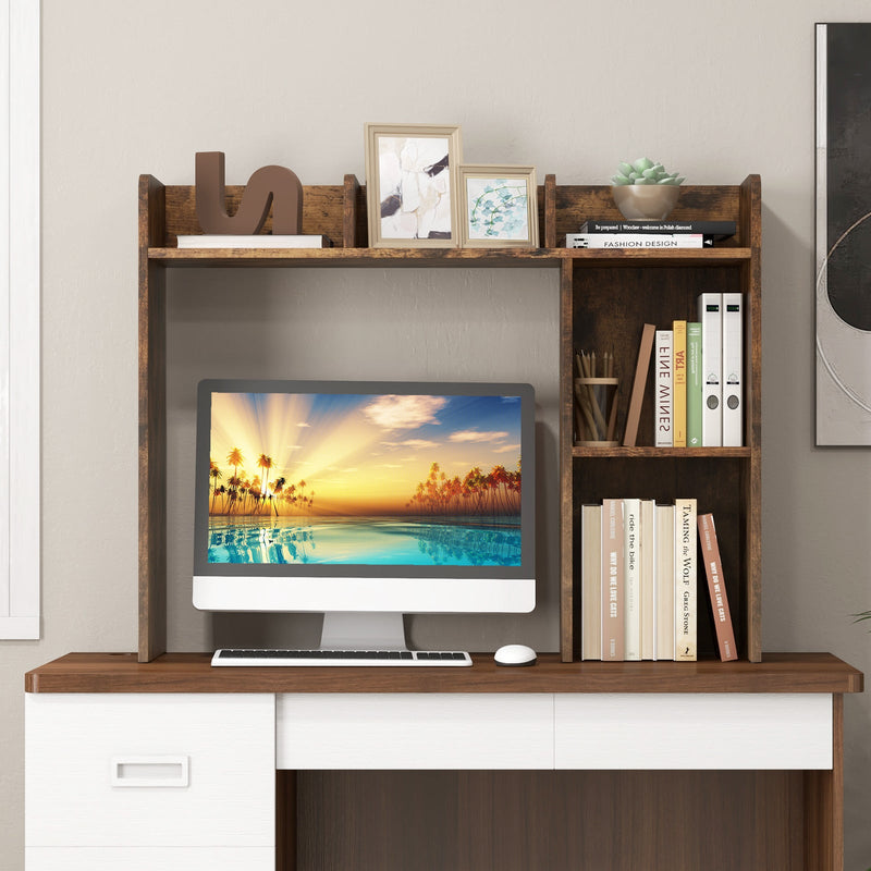 Wooden Desk Bookshelf - 4-Tier Open Back Design - Ideal for Home Office Storage Solution