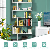 Industrial 6-Tier Wooden Bookshelf in Black - S-Shaped Design - Ideal for Organizing and Displaying Books in Home and Office Spaces
