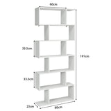 Industrial 6-Tier Wooden Bookshelf in Black - S-Shaped Design - Ideal for Organizing and Displaying Books in Home and Office Spaces