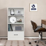 Wooden Cabinet Bookshelf - 3-Tier Open Shelves with Drawer in White - Ideal Storage Solution for Home and Office