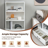 Wooden Cabinet Bookshelf - 3-Tier Open Shelves with Drawer in White - Ideal Storage Solution for Home and Office