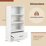 Wooden Cabinet Bookshelf - 3-Tier Open Shelves with Drawer in White - Ideal Storage Solution for Home and Office