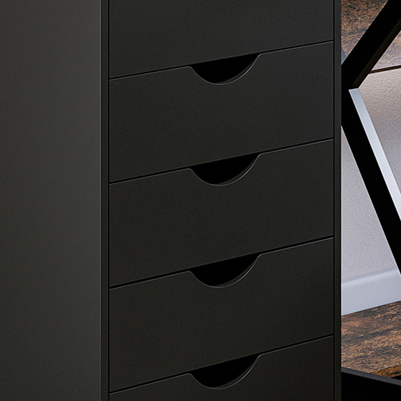 Mobile Vertical File Cabinet with 5 Drawers - Modern Rolling Filing Unit & Printer Stand for Home Office - Black Storage Organizer for Documents
