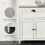 Freestanding White Bathroom Floor Cabinet with Drawer - Double Door Storage Cupboard and Adjustable Shelf - Space-Saving Organizer for Bathroom Essentials