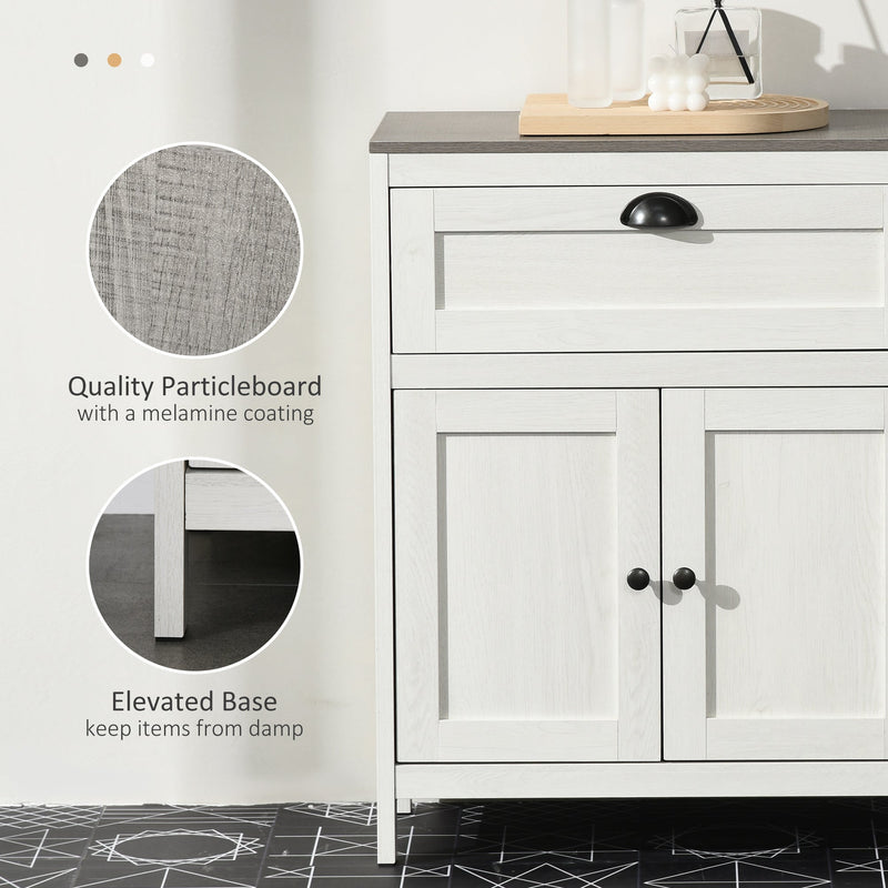 Freestanding White Bathroom Floor Cabinet with Drawer - Double Door Storage Cupboard and Adjustable Shelf - Space-Saving Organizer for Bathroom Essentials