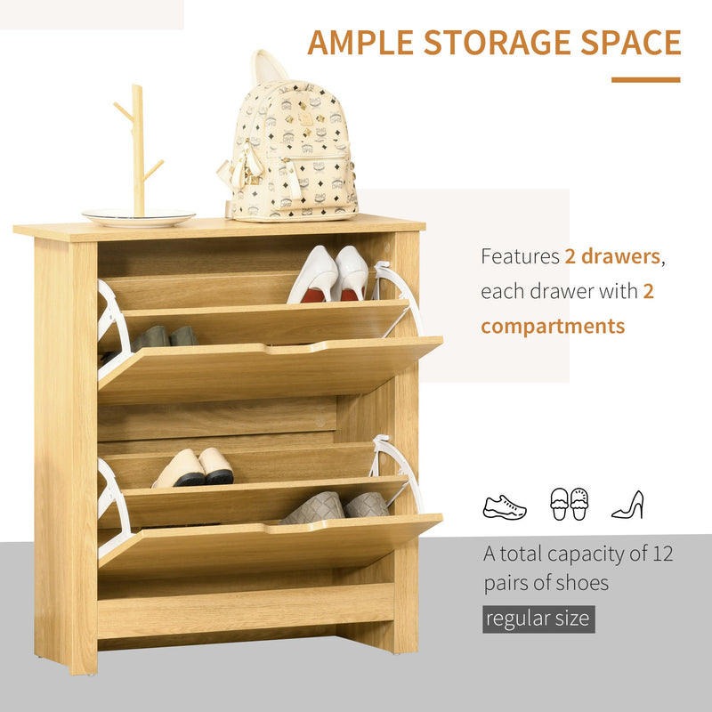 12-Pair Shoe Organizer Cabinet with 4 Shelves & 2 Drawers - Sturdy Brown Storage Unit with Raised Legs for Modern Home Decor - Ideal for Hallway & Bedroom Clutter Reduction