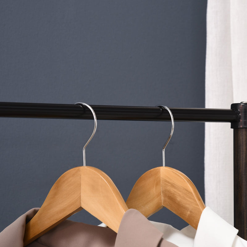 Bamboo Clothes Rail with Coat Stand - Garment Rack with Open Shelves & Storage Box, Dark Walnut - Ideal for Bedroom & Hallway Organization