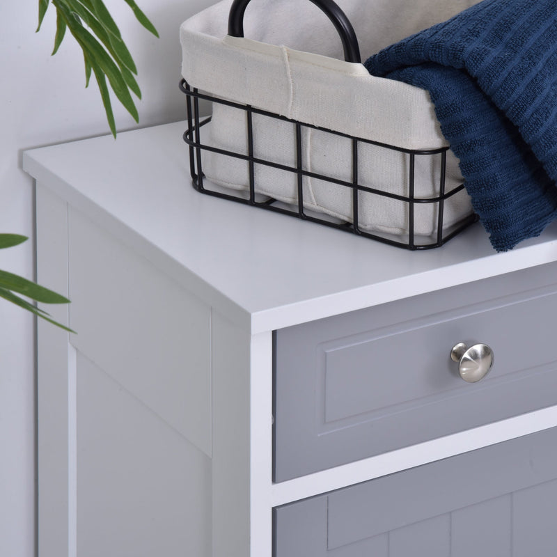 Free-Standing Bathroom Storage Cabinet - 2 Drawers, Adjustable Shelf, Metal Handles, 75x60 cm in Grey and White - Ideal for Organizing Bathroom Essentials