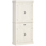 Freestanding 4-Door Kitchen Cupboard - Wide Drawer & Shelving Storage Cabinet, 180cm in White Wood Grain - Ideal for Organizing Living Room Clutter