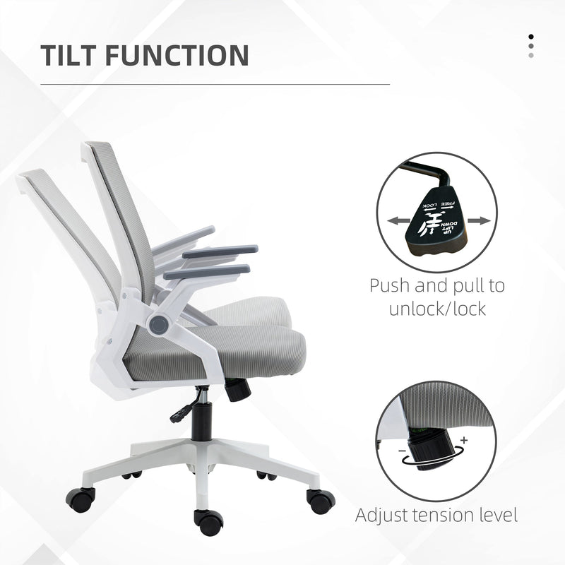 Ergonomic Grey Mesh Office Chair - Lumbar Support, Flip-up Armrests, Swivel Wheels, Adjustable Height - Comfortable Seating for Desk Work and Home Office