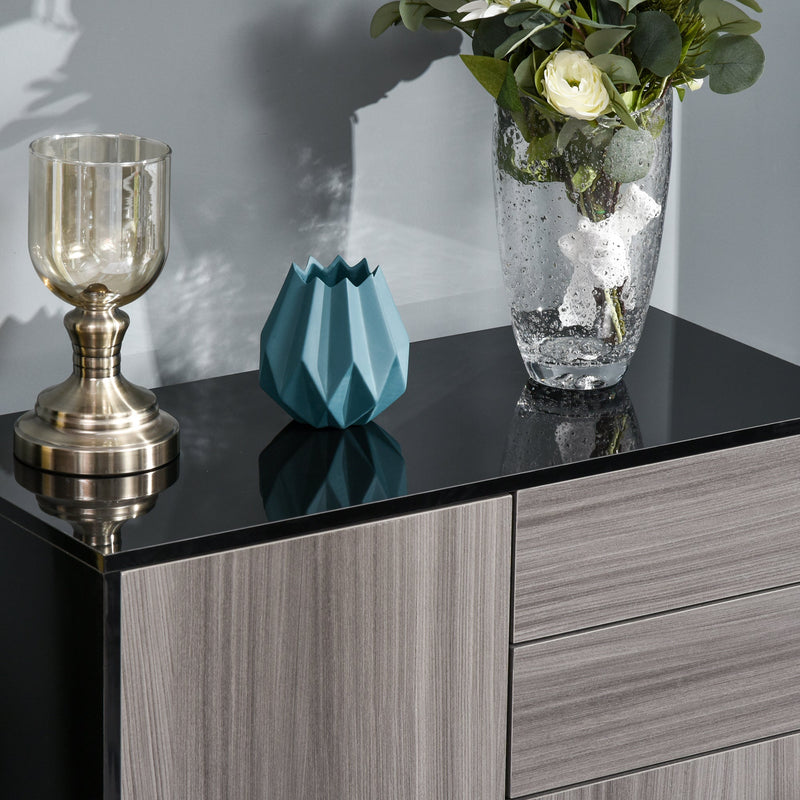 Modern Freestanding Cabinet with Push-Open Mechanism - 2 Drawers, 2 Doors, Dual-Compartment Interior, Light Grey & Black - Ideal Storage for Contemporary Homes