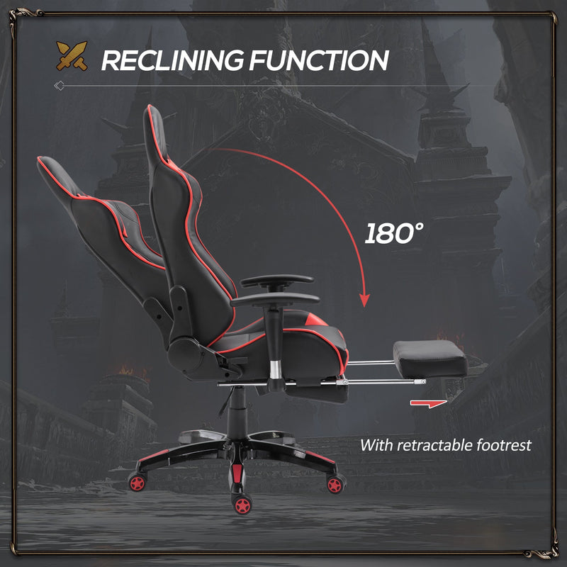 Ergonomic High-Back Racing Chair - Adjustable Swivel Gamer Seat with Footrest and Casters - Comfortable Faux Leather Reclining Office Chair for Gaming and Working