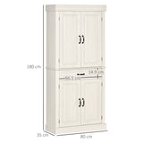 Freestanding 4-Door Kitchen Cupboard - Wide Drawer & Shelving Storage Cabinet, 180cm in White Wood Grain - Ideal for Organizing Living Room Clutter