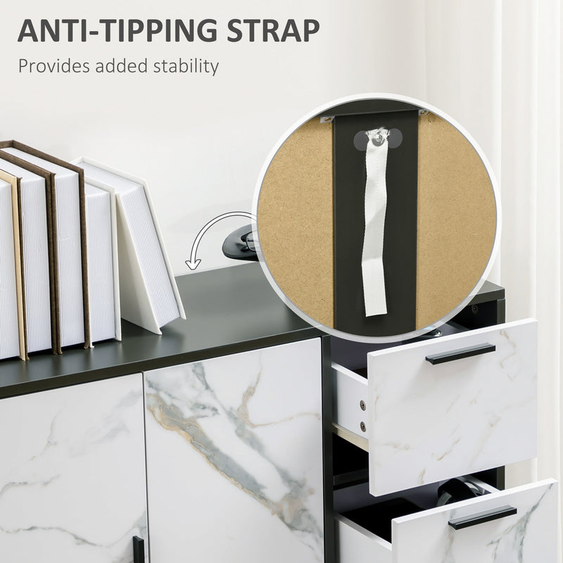 Modern Sideboard Cabinet - 2-Door Cupboard and 3 Drawers, White Finish - Elegant Storage Solution for Living Room and Study