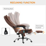 Heated Reclining Leathaire Fabric Computer Chair with Footrest - High Back Vibration Massage Office Chair in Brown - Comfort for Long Hours at Desk