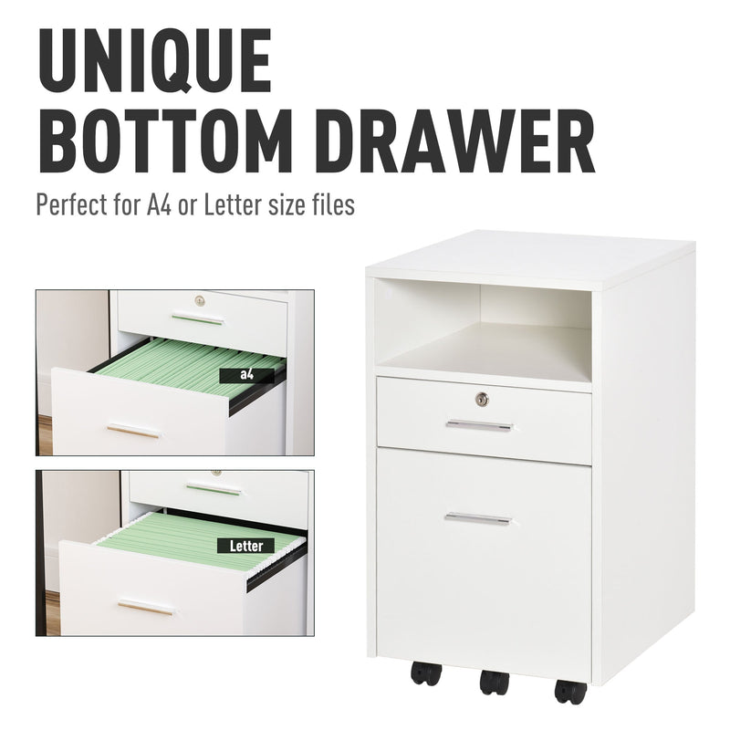 Lockable Mobile File Cabinet - Ample Storage Unit for Home and Office Files - Ideal for Bedroom, Living Room, and Workspace Organization (39.5x40x60cm, White)